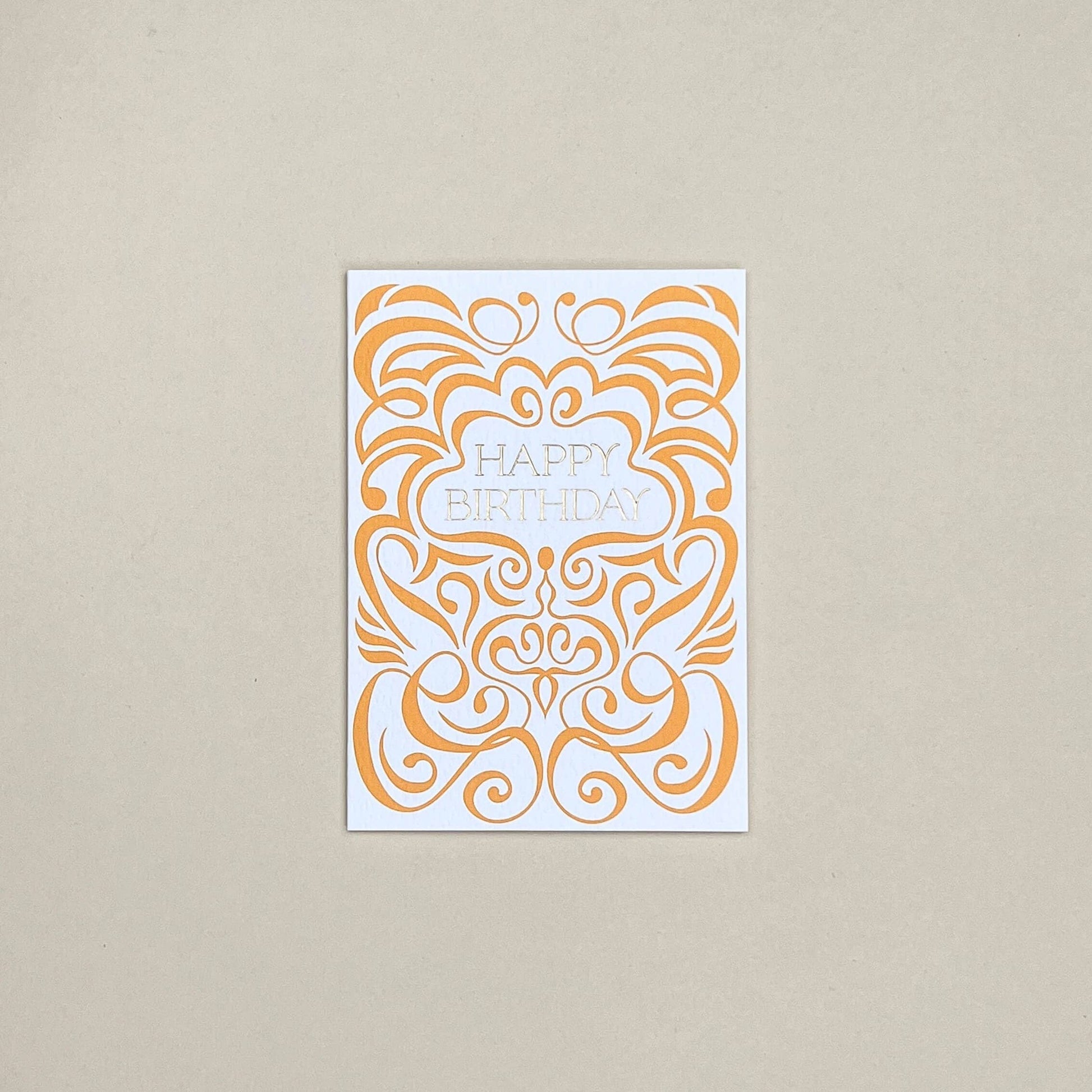 Mustard and White Swirl Happy Birthday Card
