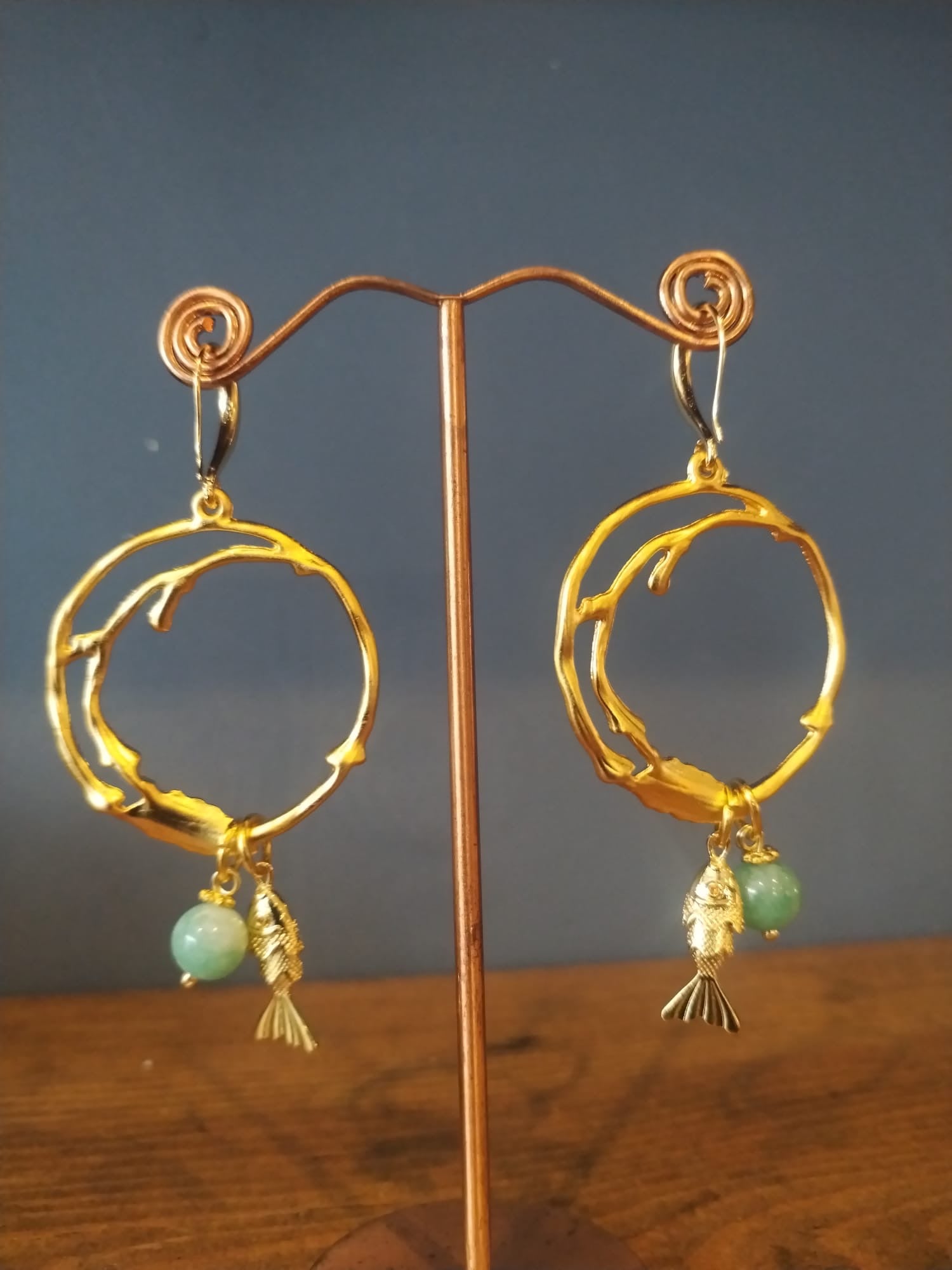 Signature Irregular Gold Hoops – With Africa Opal Beads
