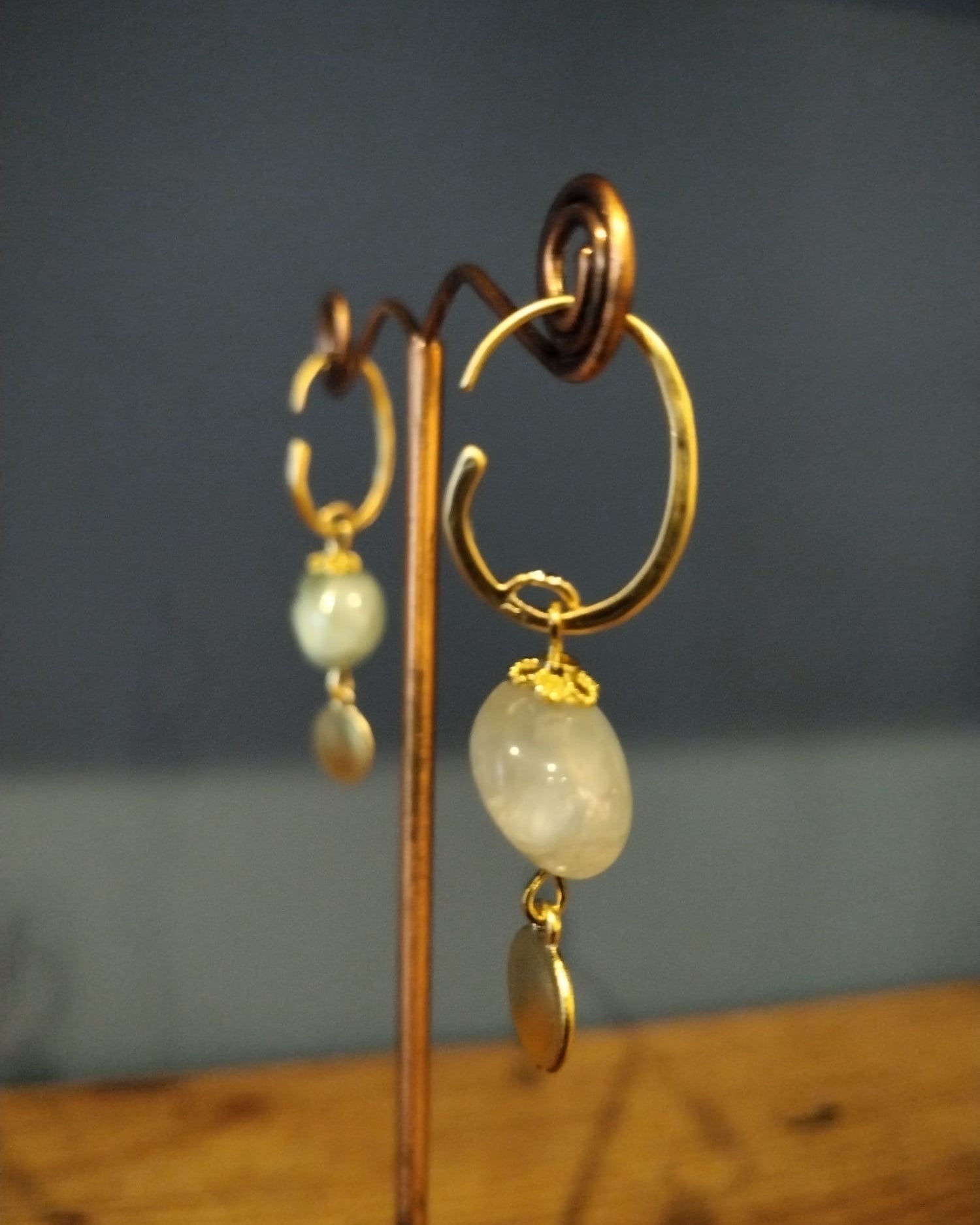 Elegant Green Prehnite and Gold Drop Earrings