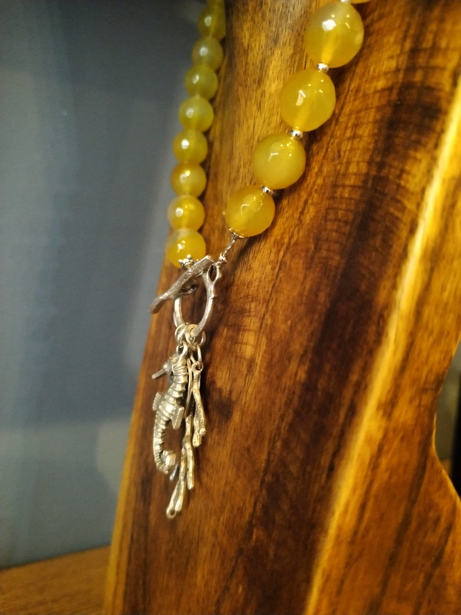 Yellow Agate Necklace With Silver Seahorse Charm