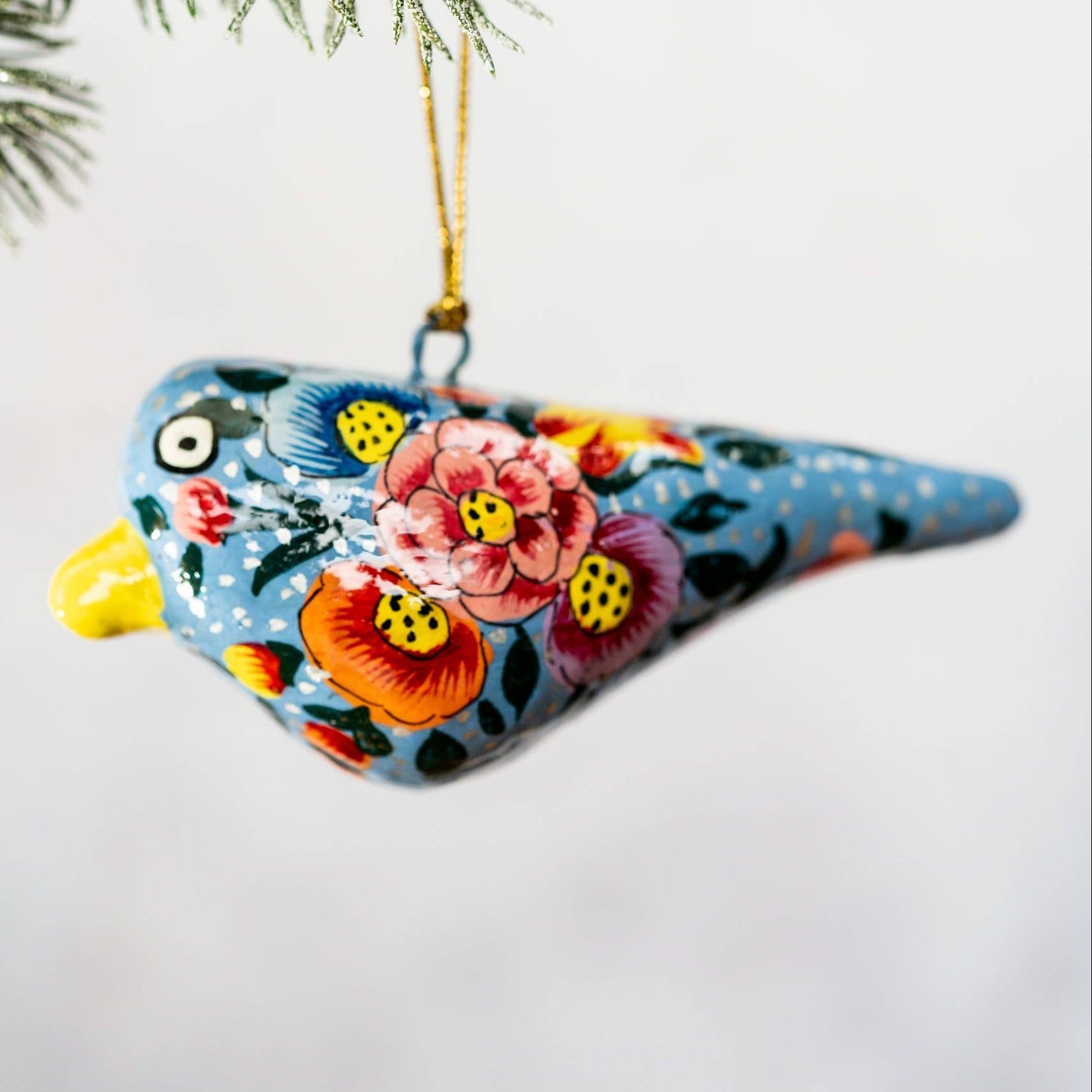 Blue Indian Floral Hanging Bird Ornament