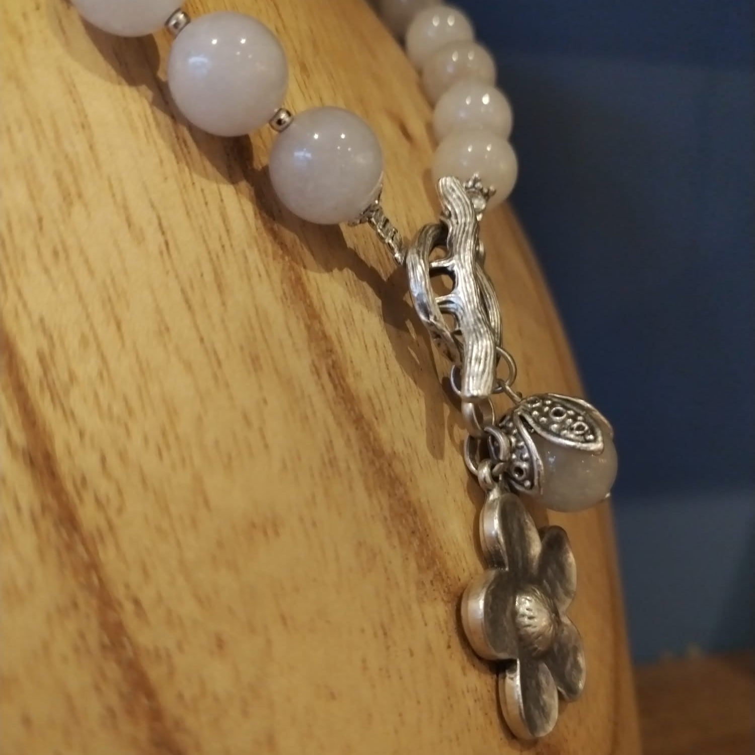 White Agate Necklace with Silver Flower Charm