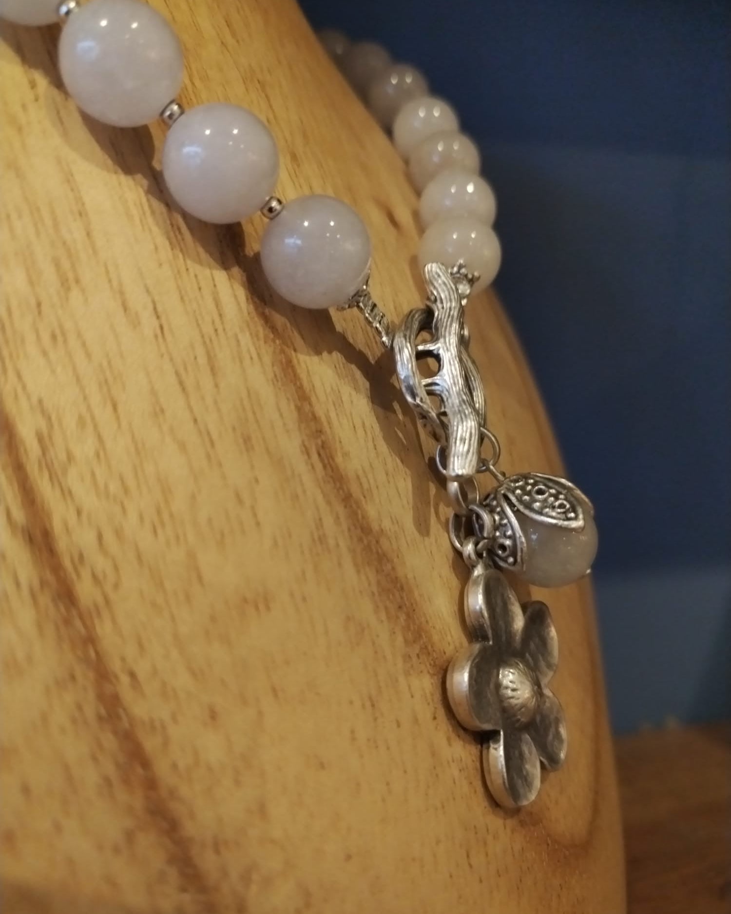 White Agate Necklace with Silver Flower Charm