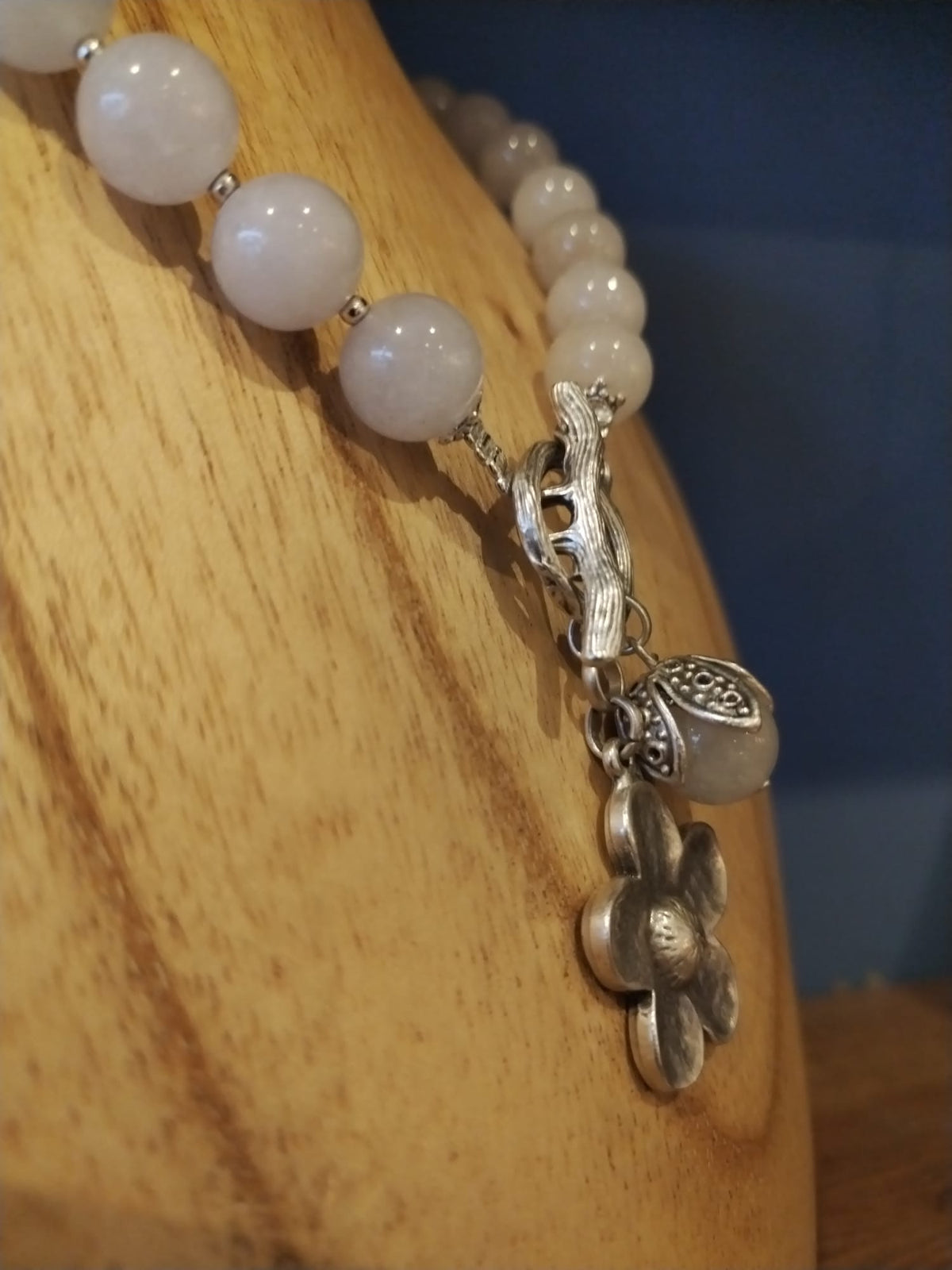 White Agate Necklace with Silver Flower Charm