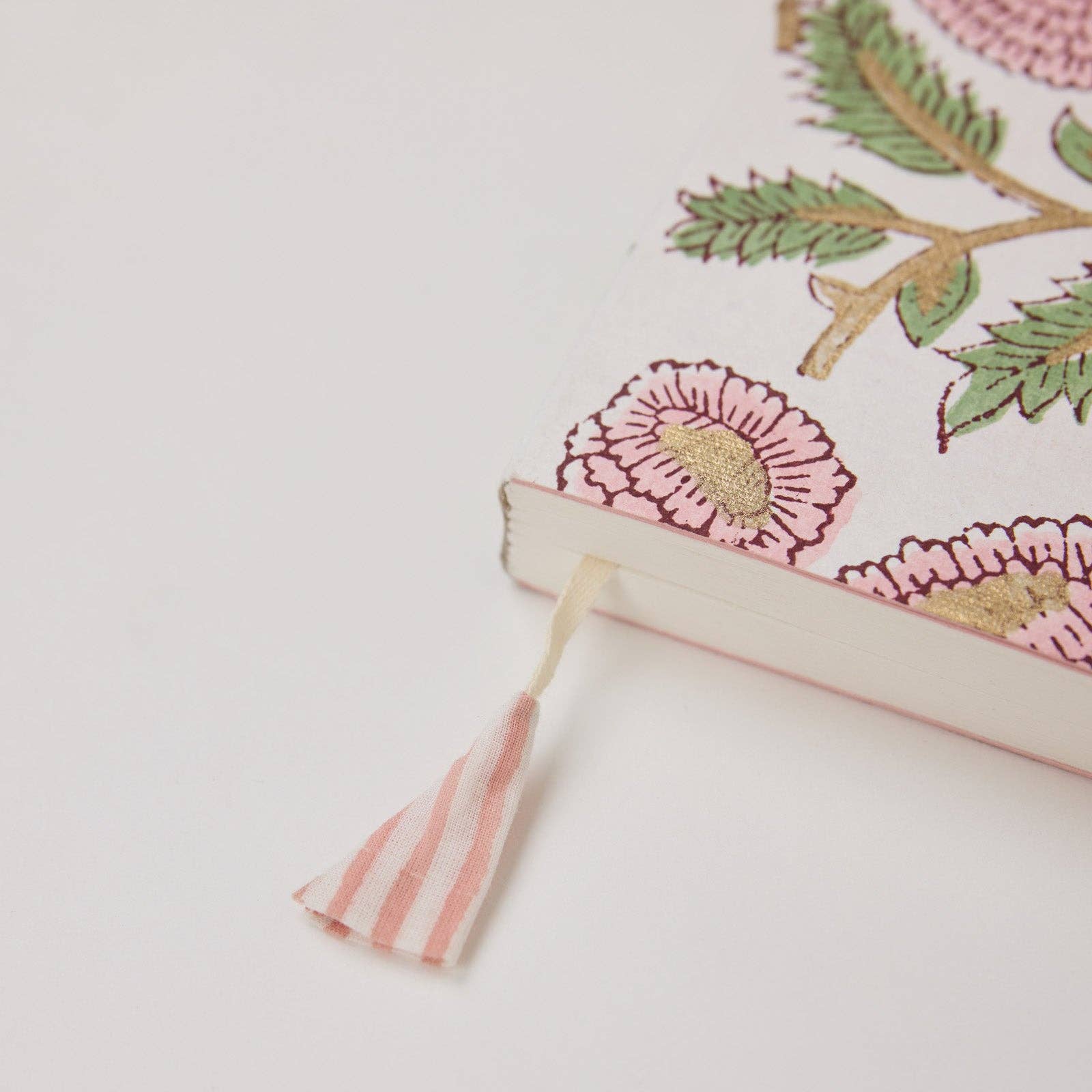 Hand Block Printed Ruled Notebook A5 – Marigold Glitz Blush