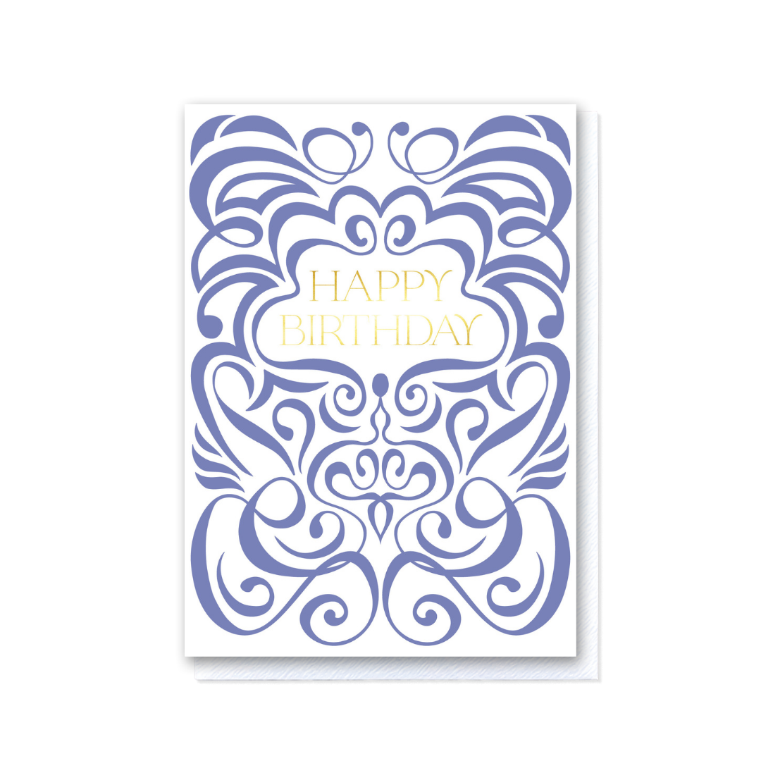 Lilac and White Swirl Happy Birthday Card