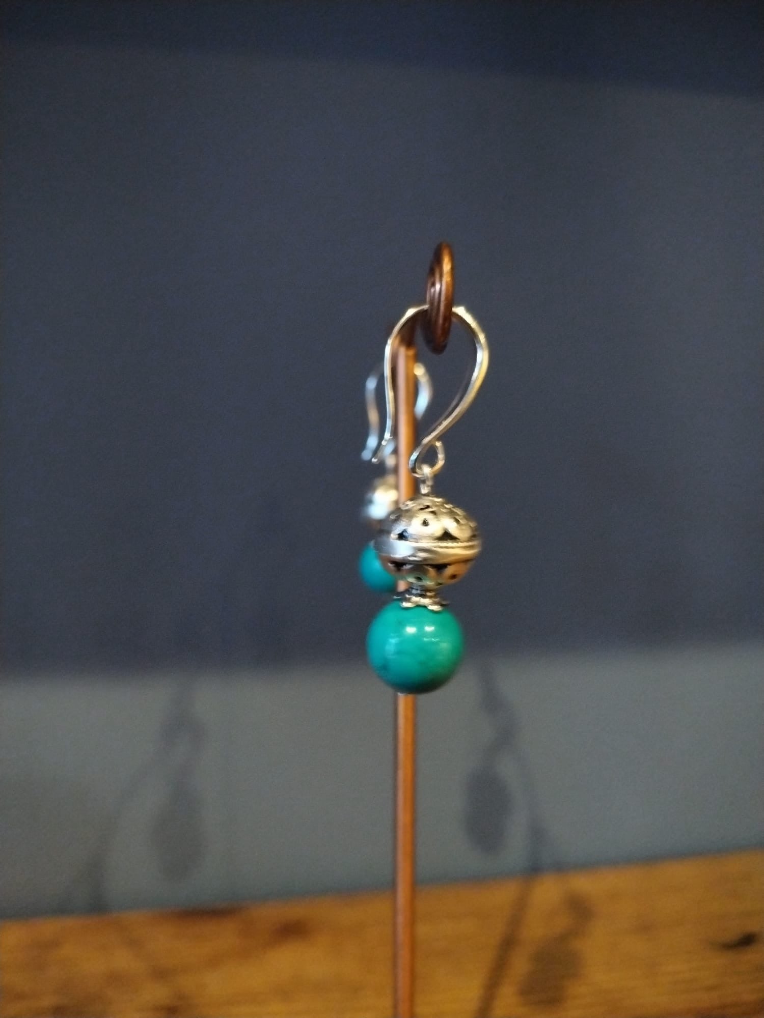 Turquoise Earrings With Silver Filigree Balls
