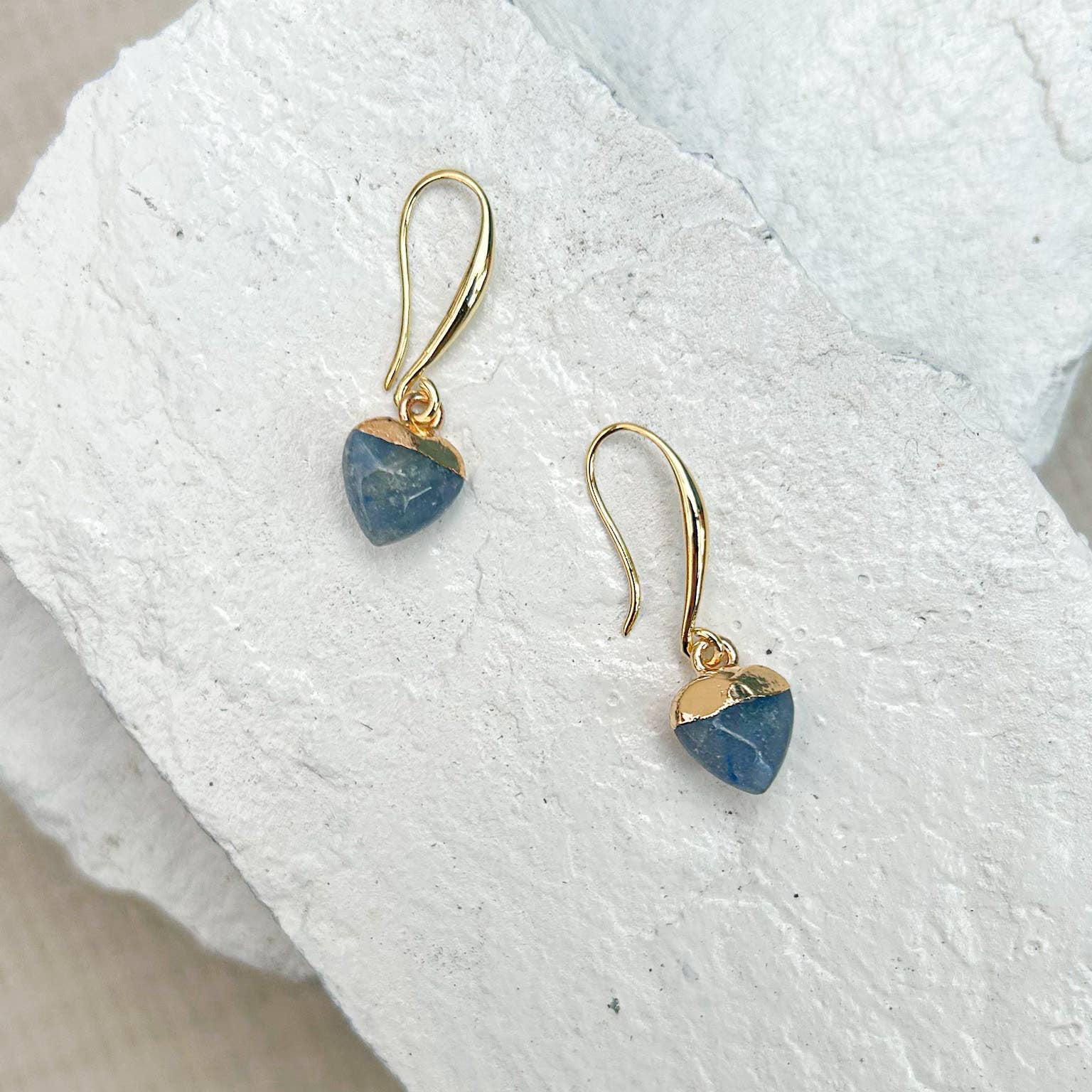 Blue Aventurine Small Heart Gold-Plated Earrings