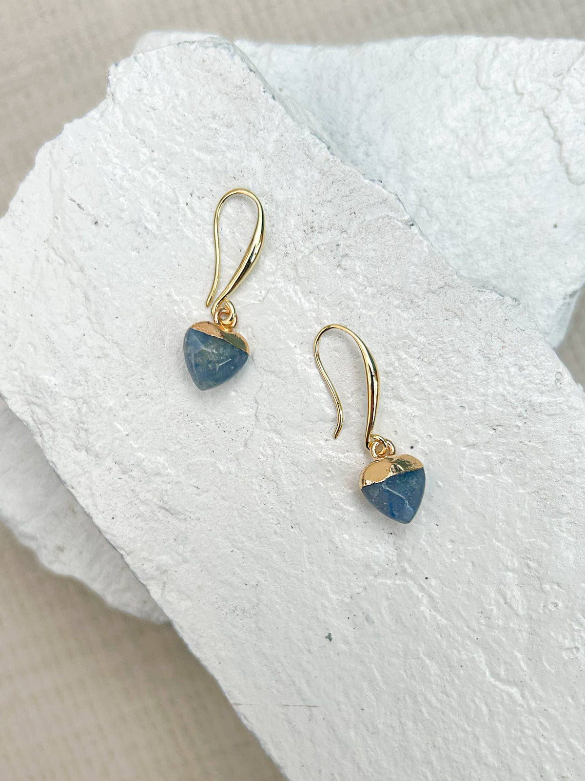 Blue Aventurine Small Heart Gold-Plated Earrings
