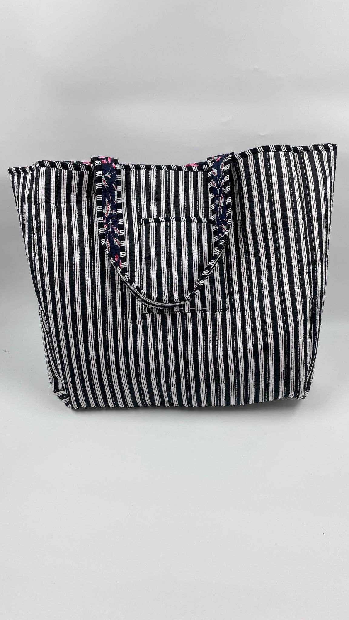 Black Tote with Pink and White Floral Design
