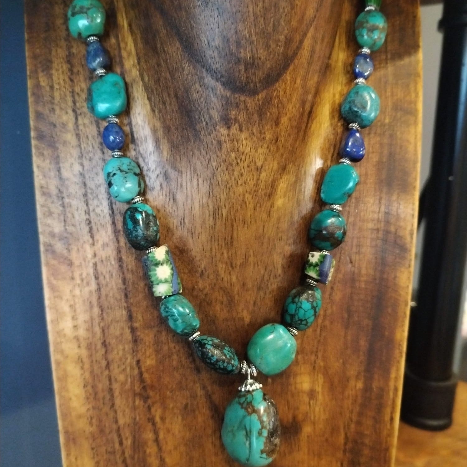 Turquoise Pebble Necklace With Antique Venetian Trade Beads