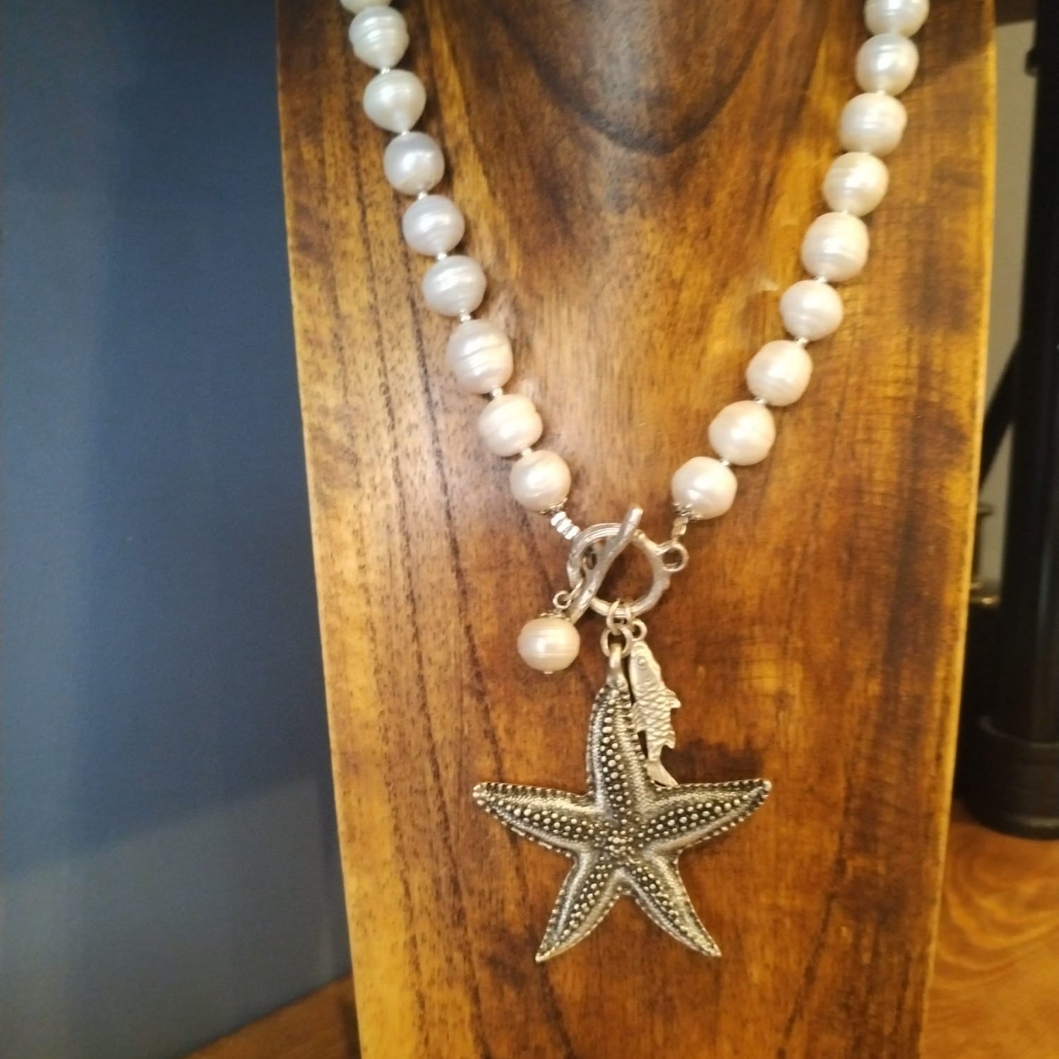 Freshwater Pearl Necklace With Silver Starfish Charm