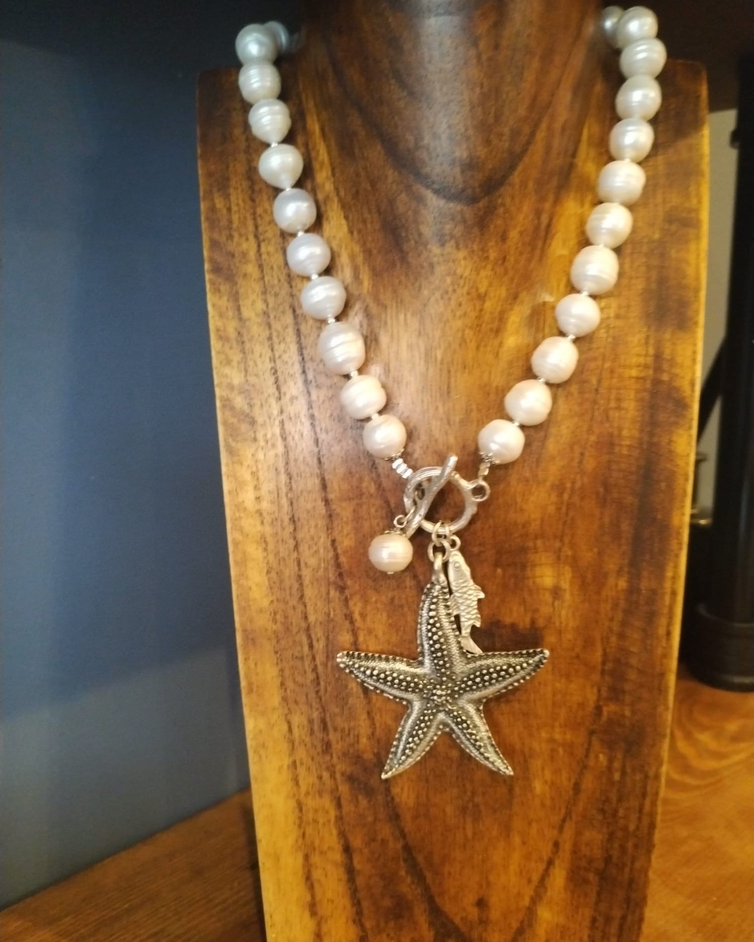 Freshwater Pearl Necklace With Silver Starfish Charm