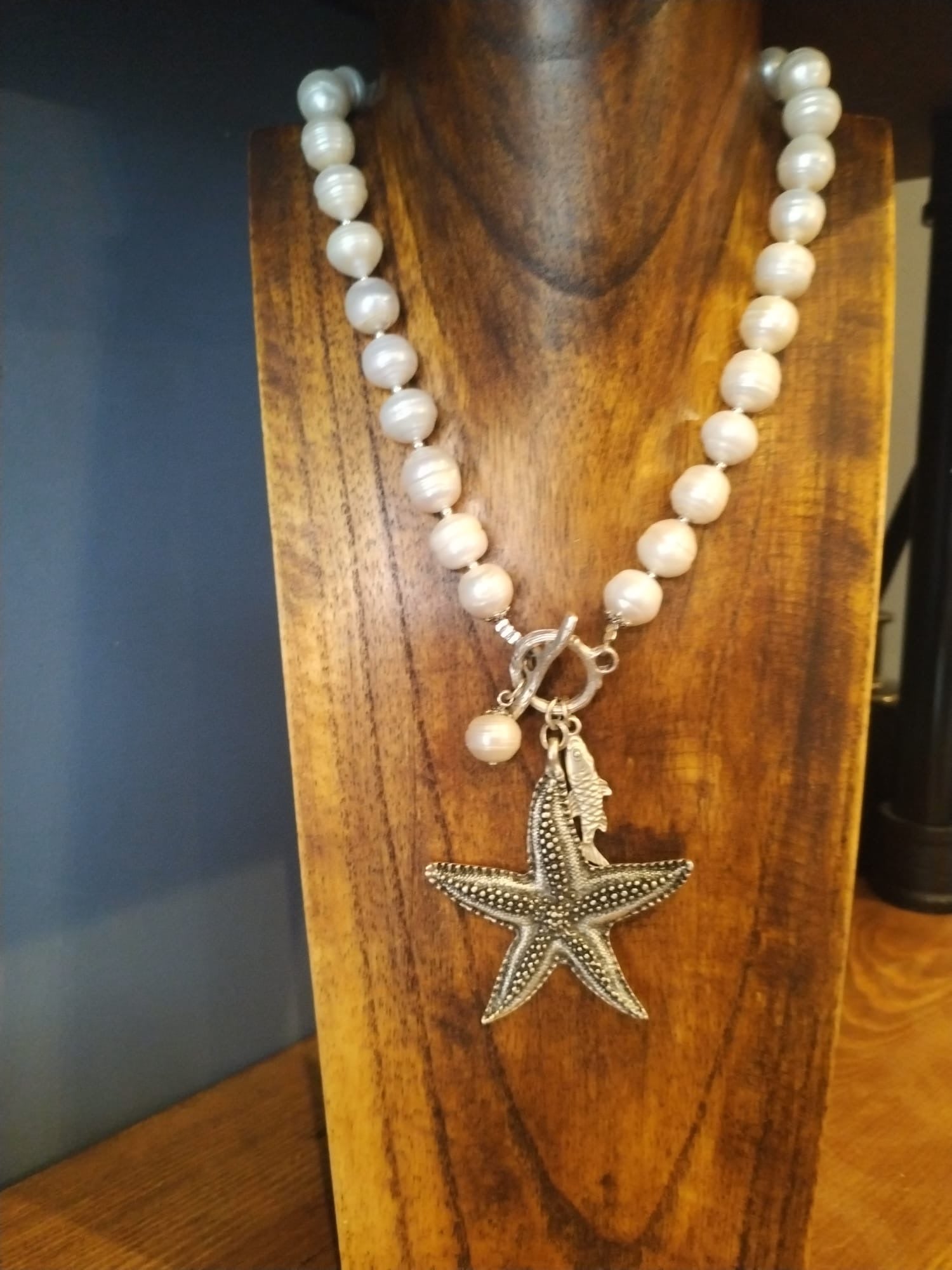 Freshwater Pearl Necklace With Silver Starfish Charm