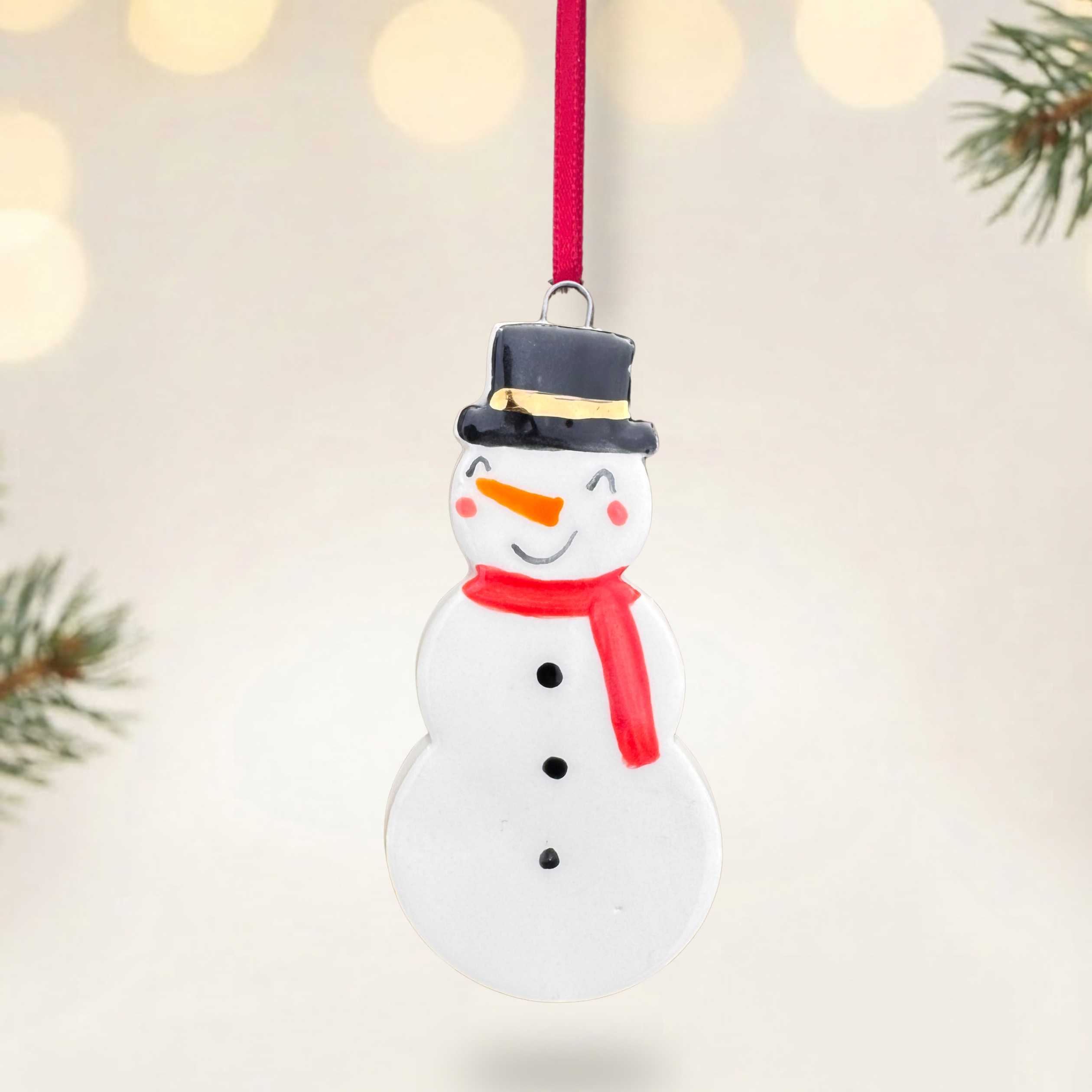 White Rain Handmade Ceramic Snowman Christmas Decoration