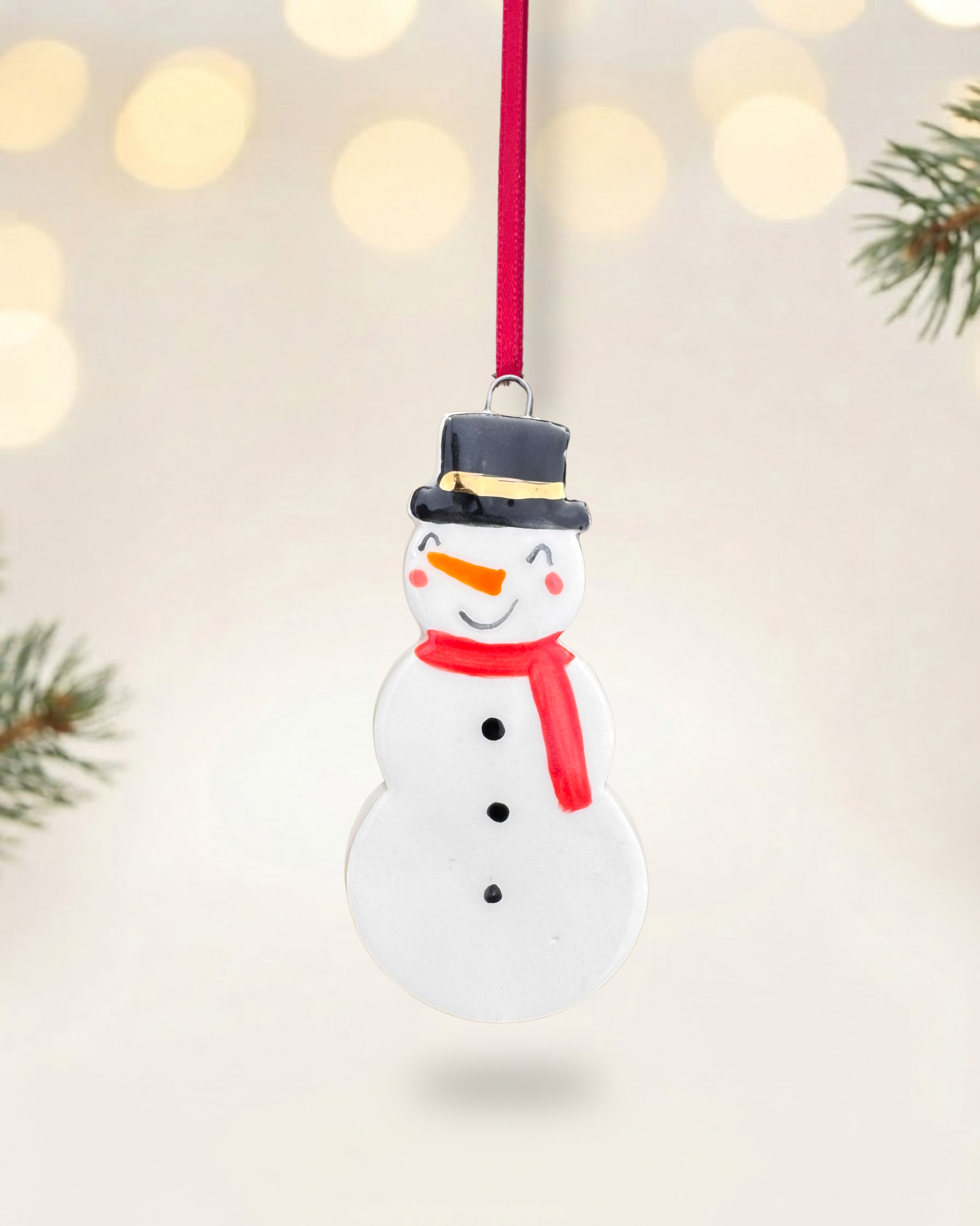 White Rain Handmade Ceramic Snowman Christmas Decoration
