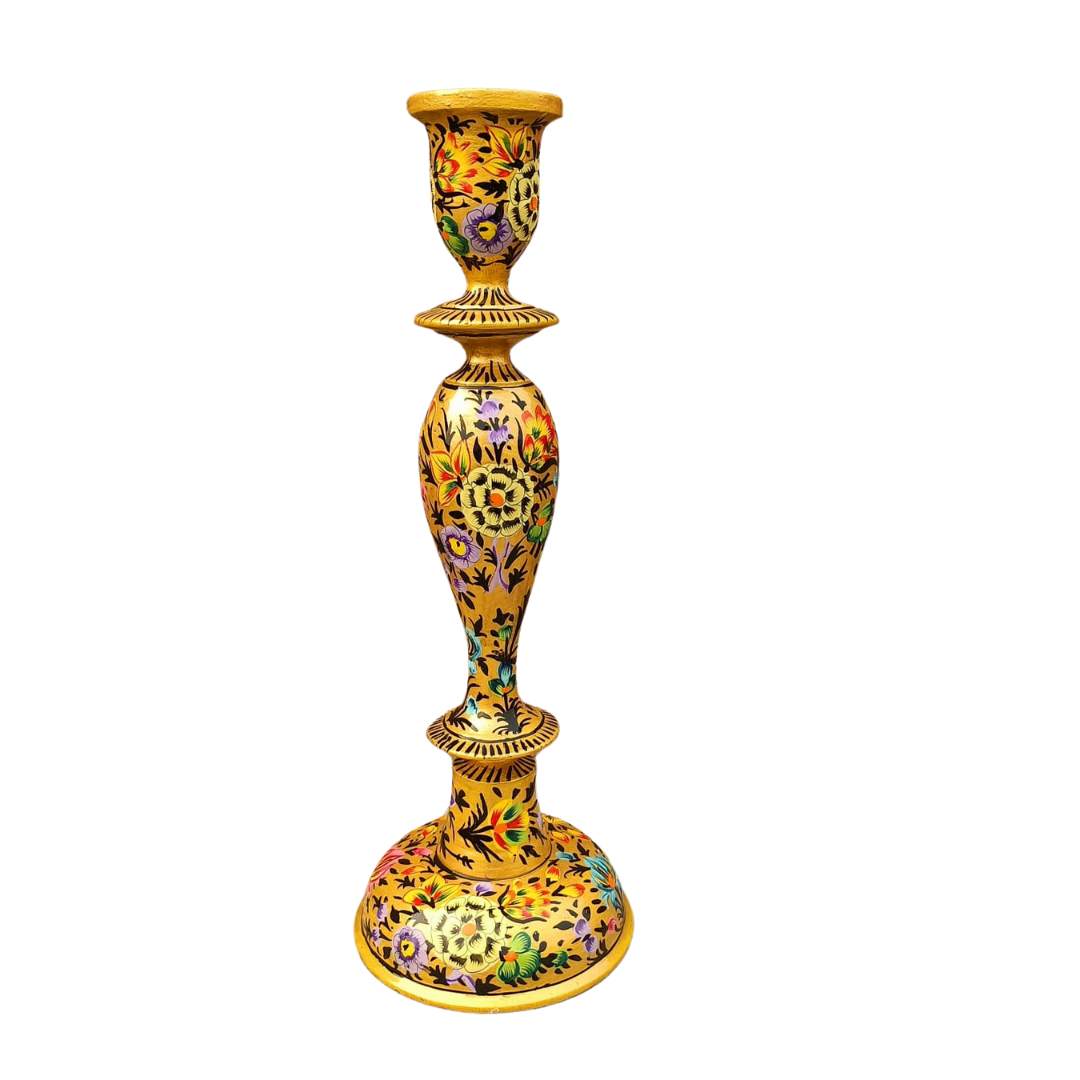 Wooden Candle Stick Holder 12" | Gold Floral