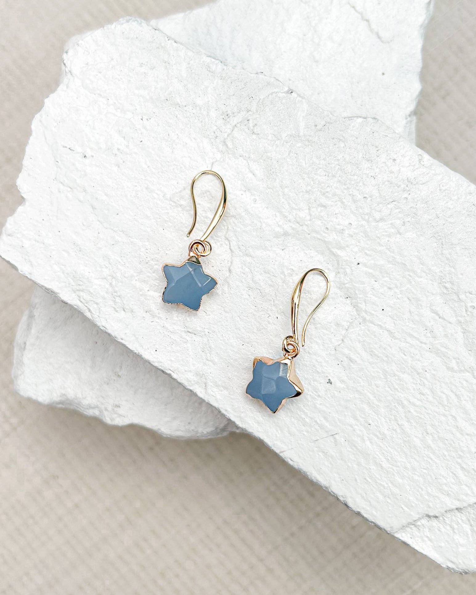 Blue-Grey Agate Star Gold-Plated Earrings