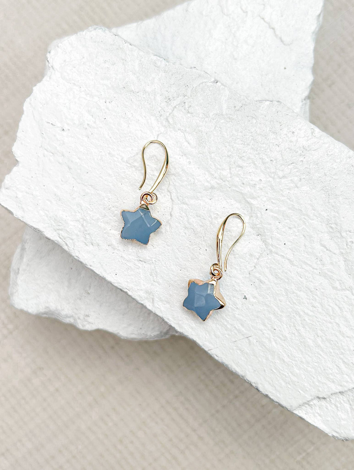 Blue-Grey Agate Star Gold-Plated Earrings