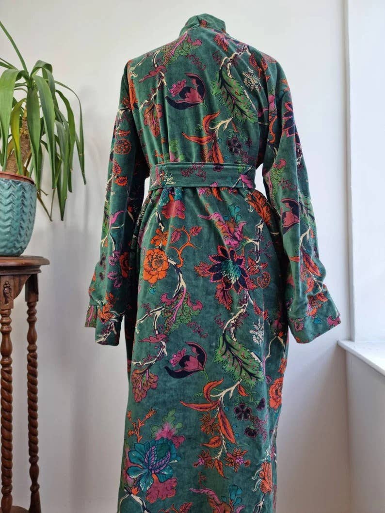 Luxury Velvet Robe - Rich Chic Emerald Green Rust Orange