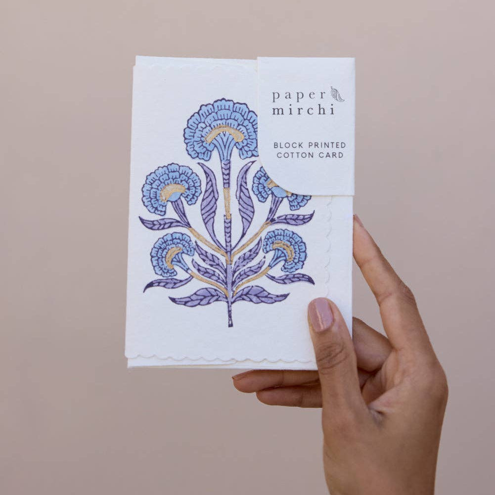 Mirchi Hand Block Printed Greeting Card - Poppy Lavender