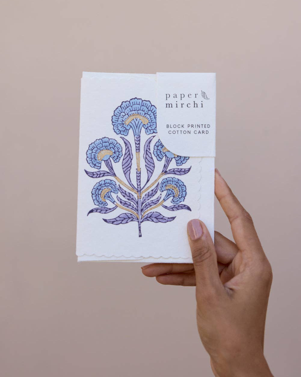 Mirchi Hand Block Printed Greeting Card - Poppy Lavender