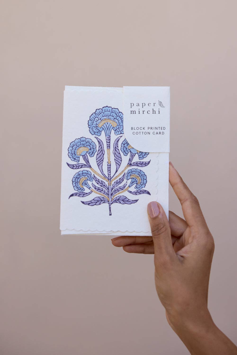 Mirchi Hand Block Printed Greeting Card - Poppy Lavender