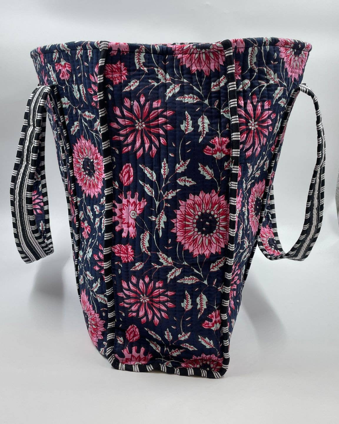 Black Tote with Pink and White Floral Design