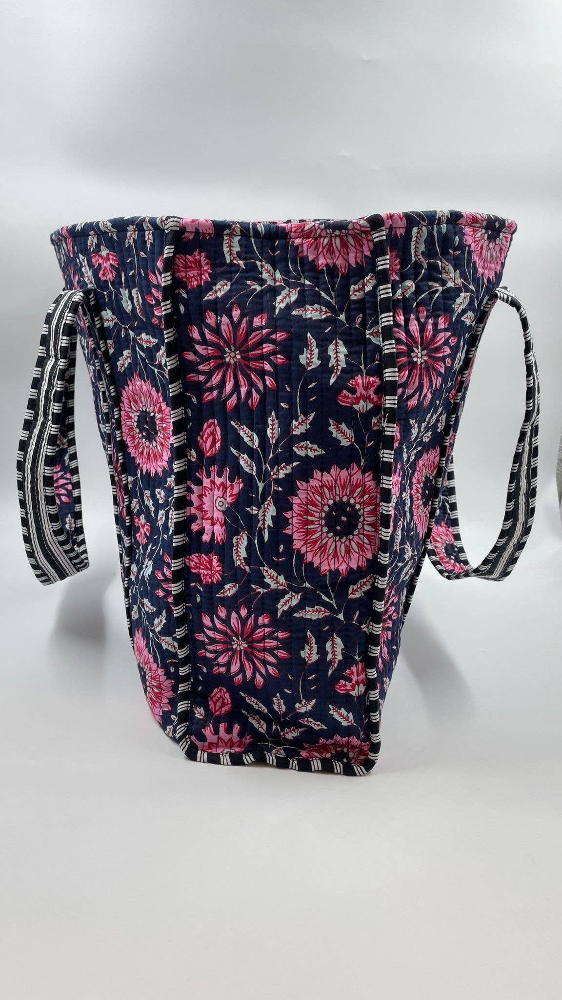 Black Tote with Pink and White Floral Design