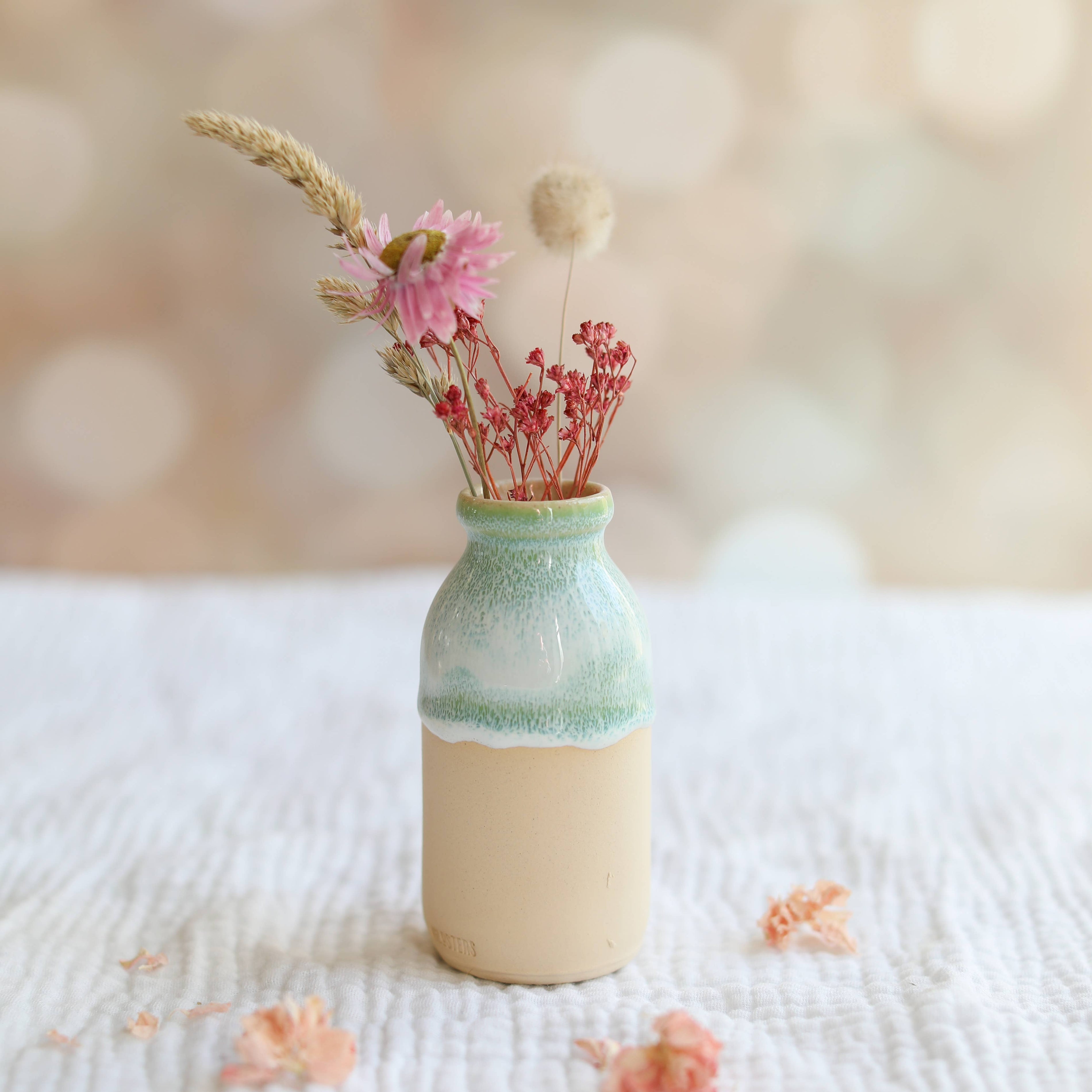 Ceramic Milk Bottle Vase Pea Green - Handmade Ceramic Vase