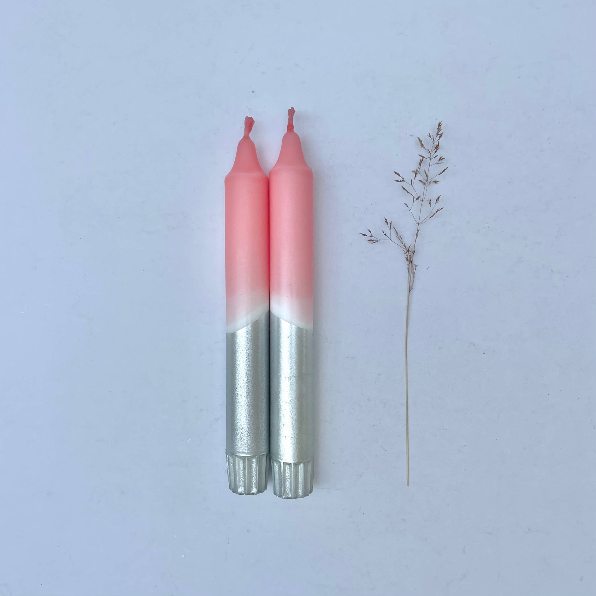 Sherbert Pink & Silver Dip Dyed Dinner Candles