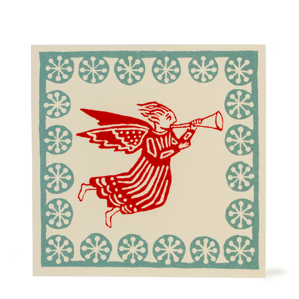 Pack of Ten Christmas Angel Square Cards in Coral & Turquoise by Cambridge Imprint