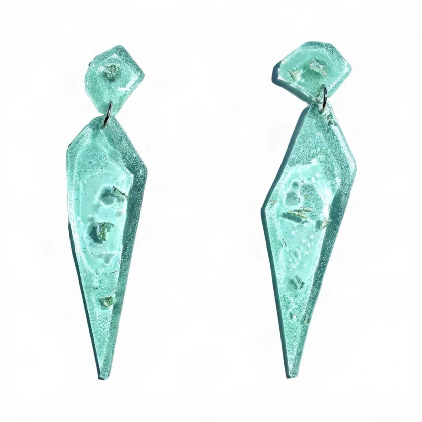 Shard Statement Earrings – Upcycled CD Sea Glass