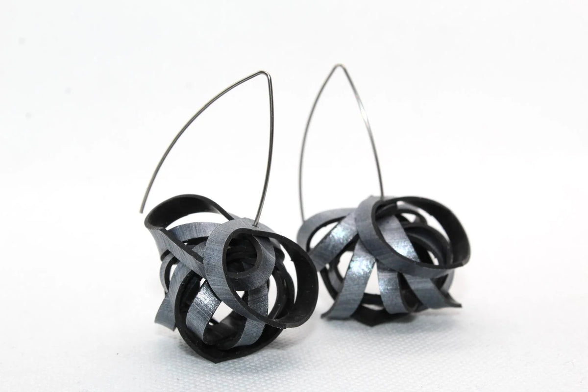 Silver Pom-Pom Earrings – Upcycled Bicycle Inner Tube