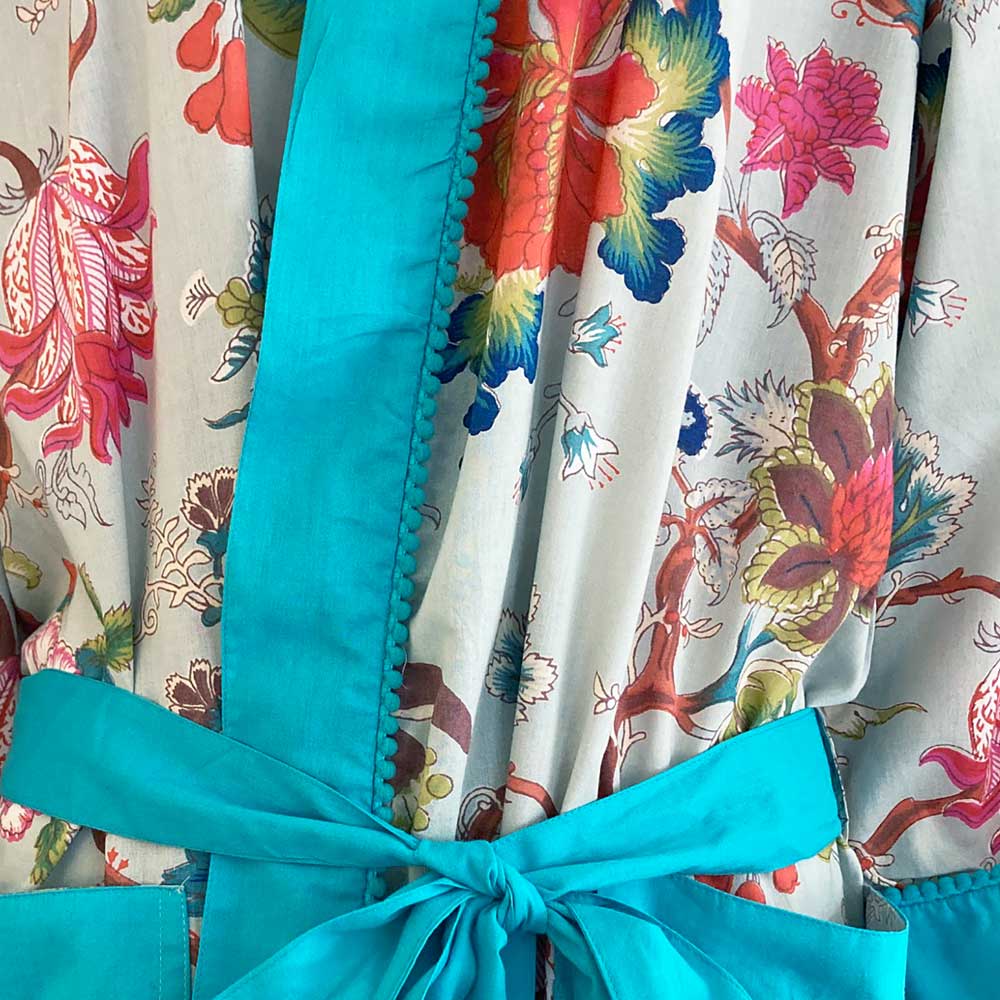Blue Exotic Flower Ladies Dressing Gown