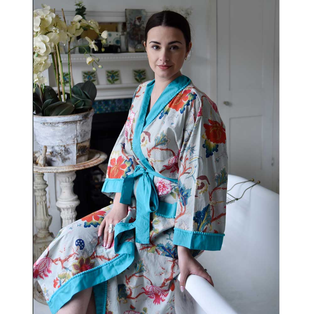 Blue Exotic Flower Ladies Dressing Gown