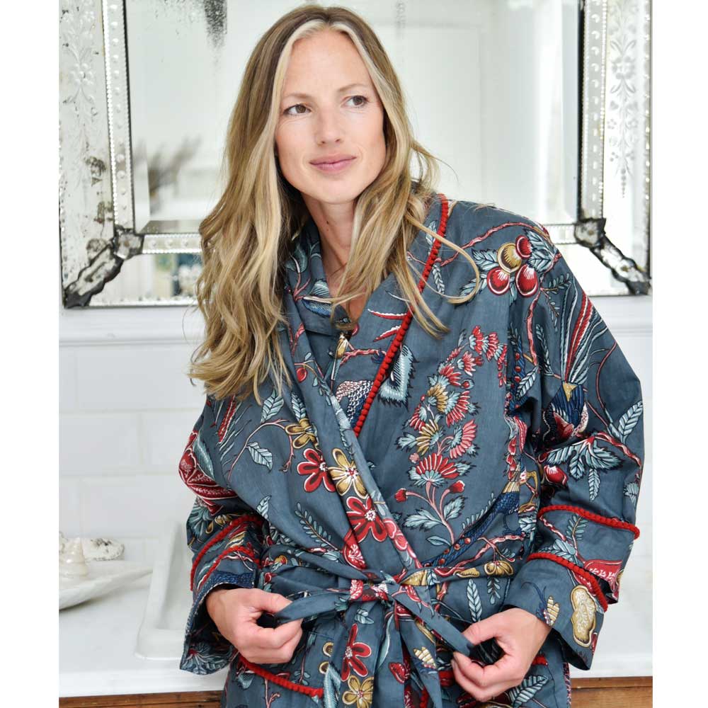 Grey Fruit Bird Dressing Gown