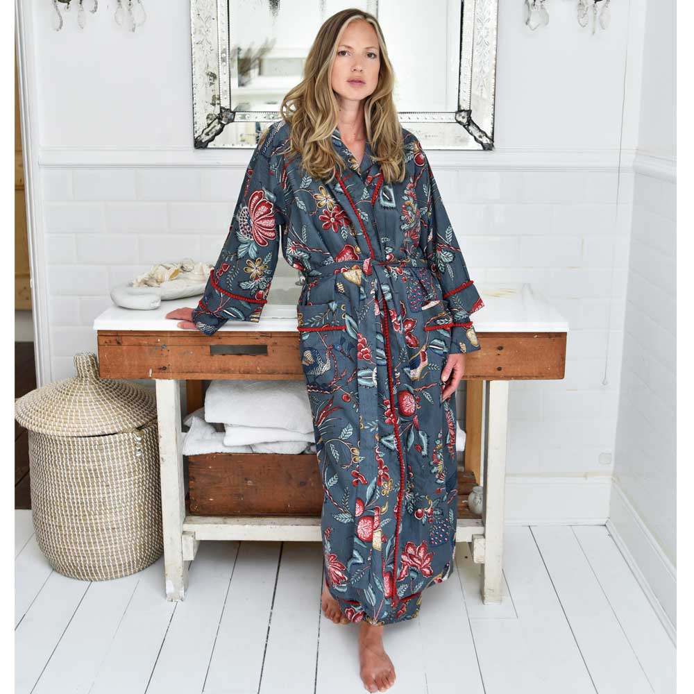 Grey Fruit Bird Dressing Gown