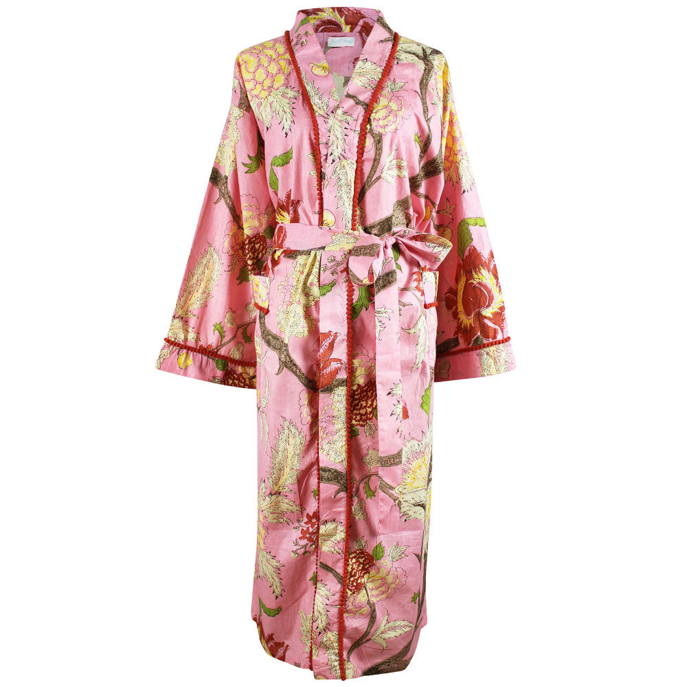 Pink, Cream & Burnt Orange Large Botanical Print Dressing Gown