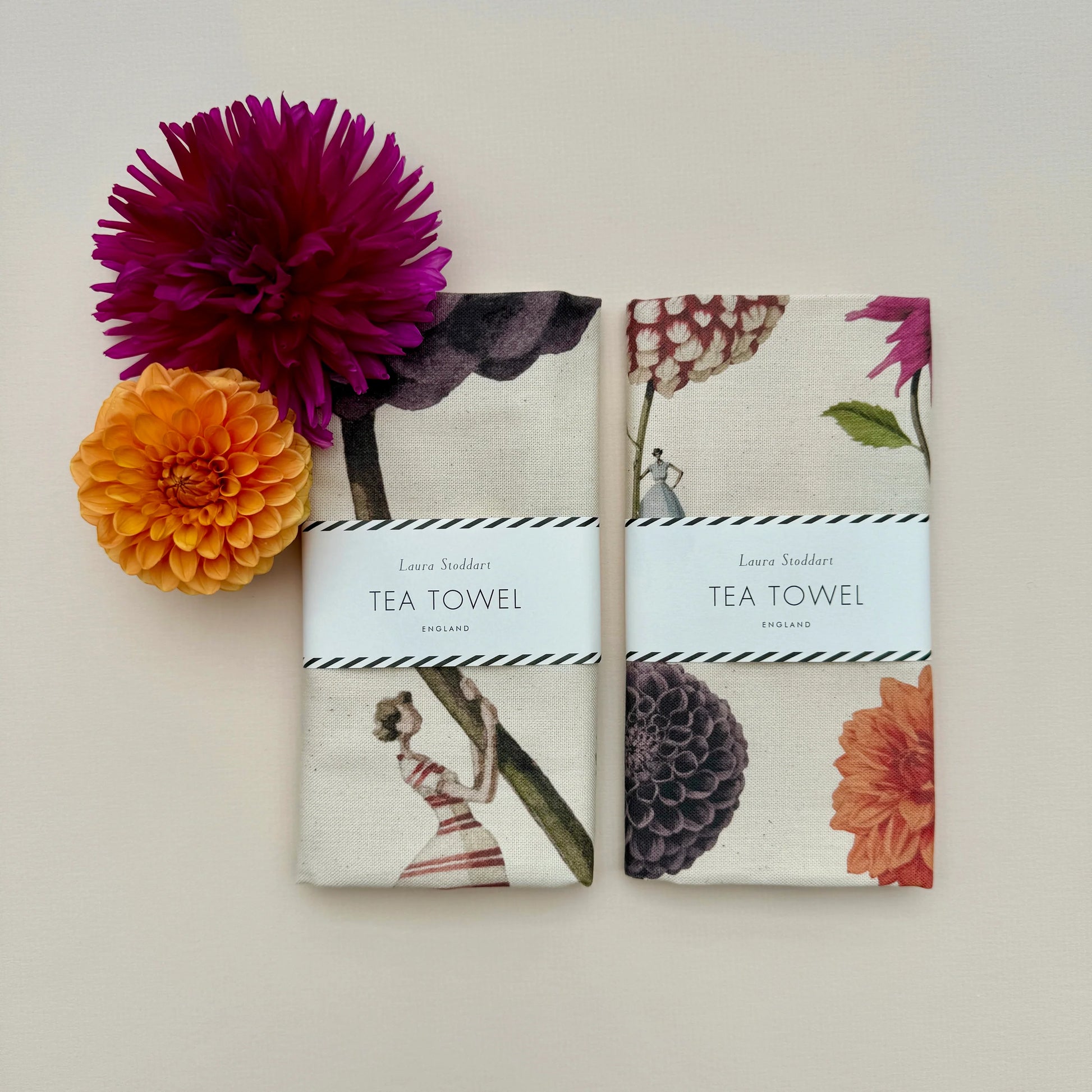 In Bloom Dahlias Multi Flower Tea Towel Laura Stoddart