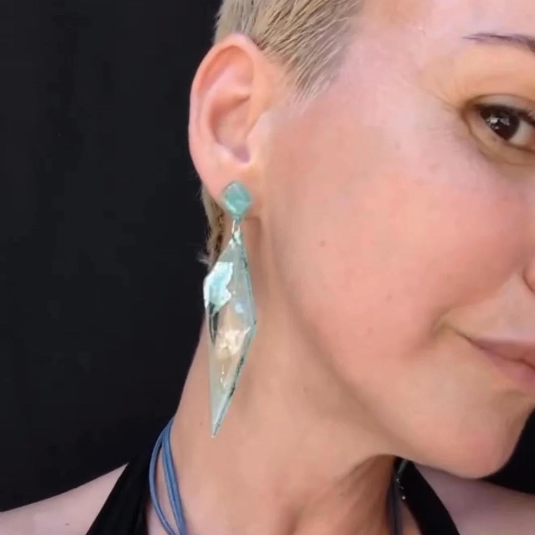 Shard Statement Earrings – Upcycled CD Sea Glass