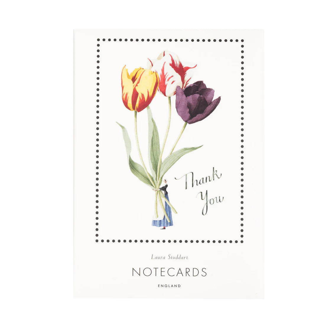 Notecard with tulips and 'Thank You' text on a white background
