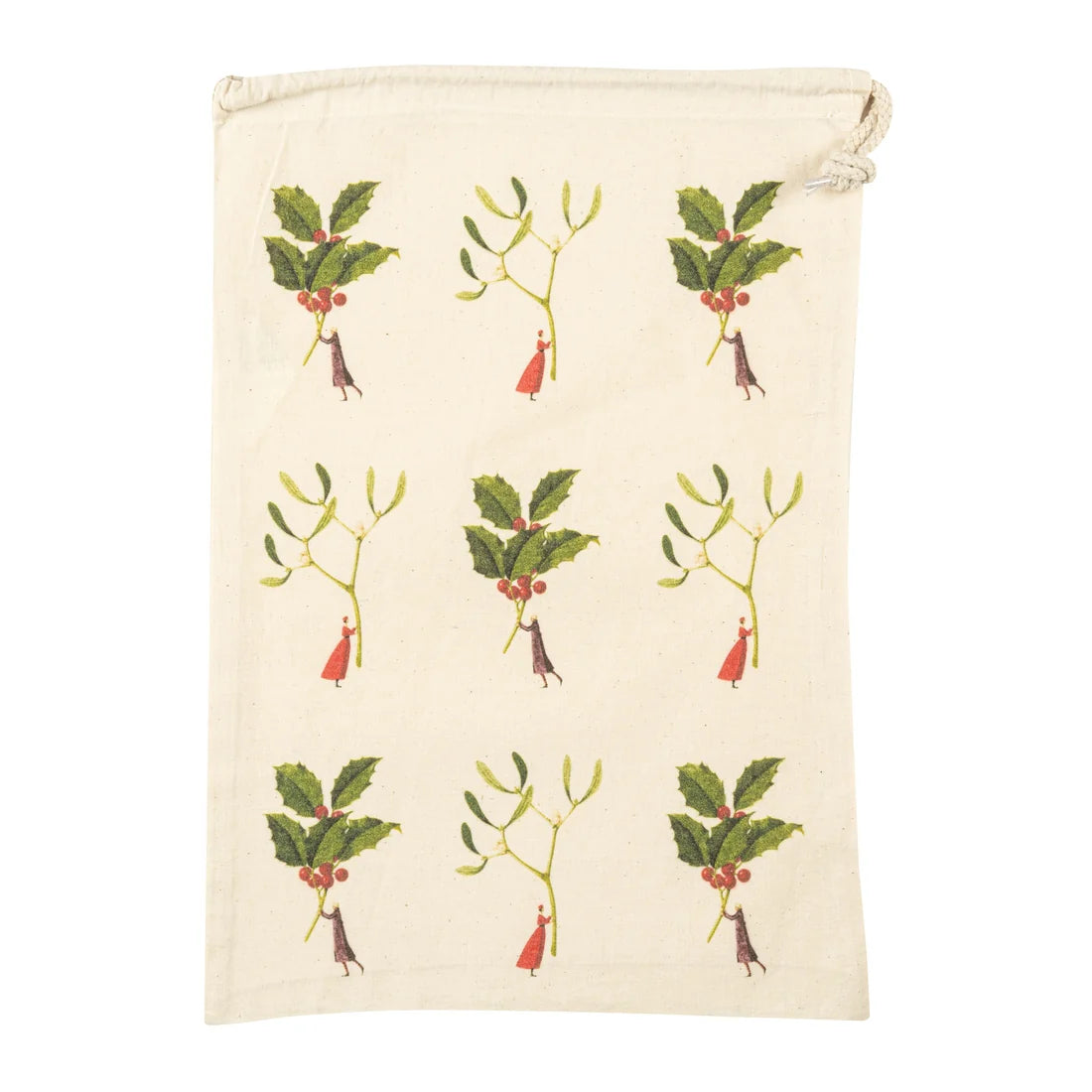 Laura Stoddart Holly & Mistletoe Drawstring Gift Bag – Medium