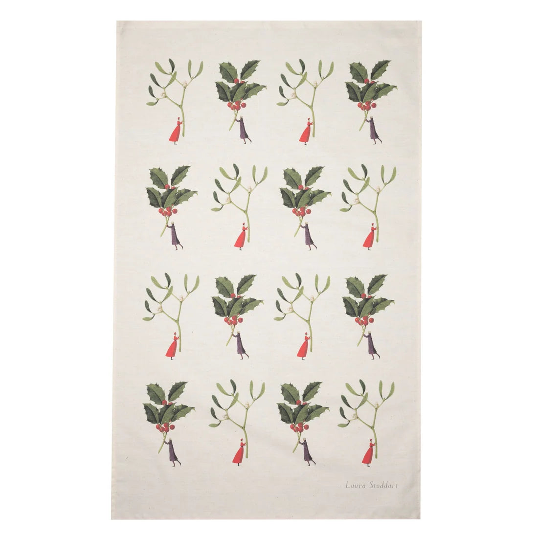 Laura Stoddart Holly and Mistletoe Christmas Tea Towel