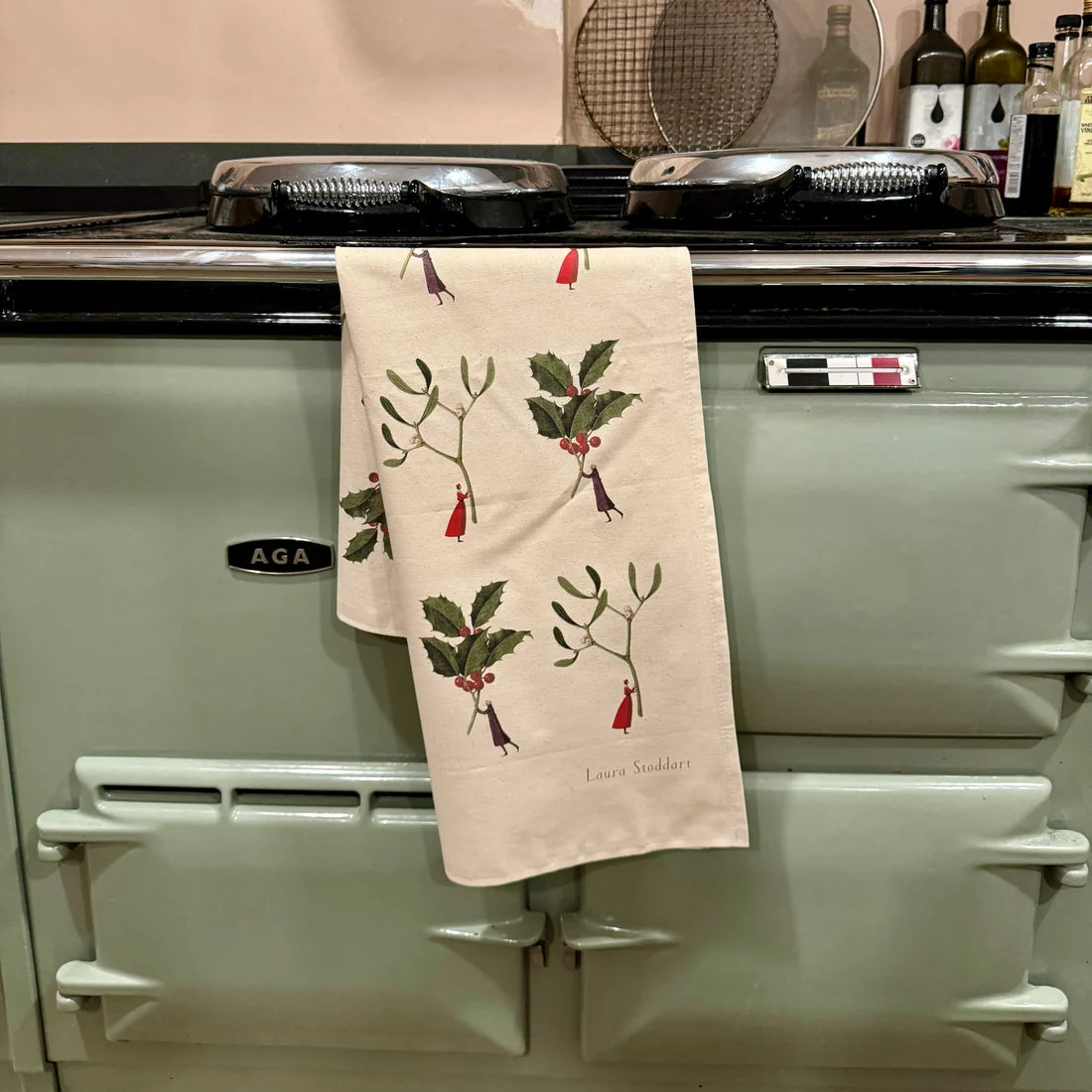 Laura Stoddart Holly and Mistletoe Christmas Tea Towel