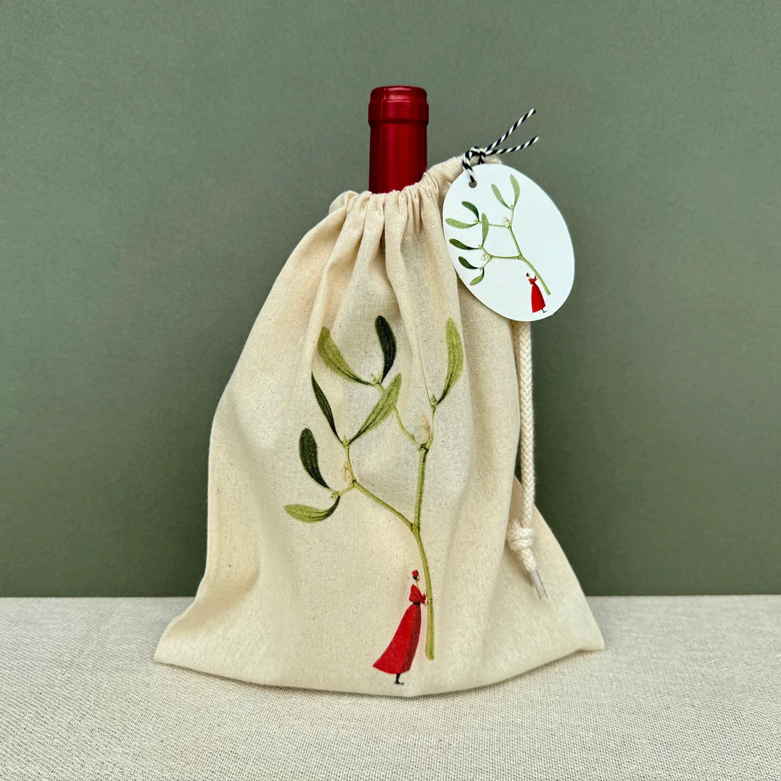 Laura Stoddart Mistletoe Drawstring Gift Bag – Small