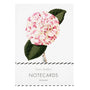 Notecard with a pink and white flower design on a white background