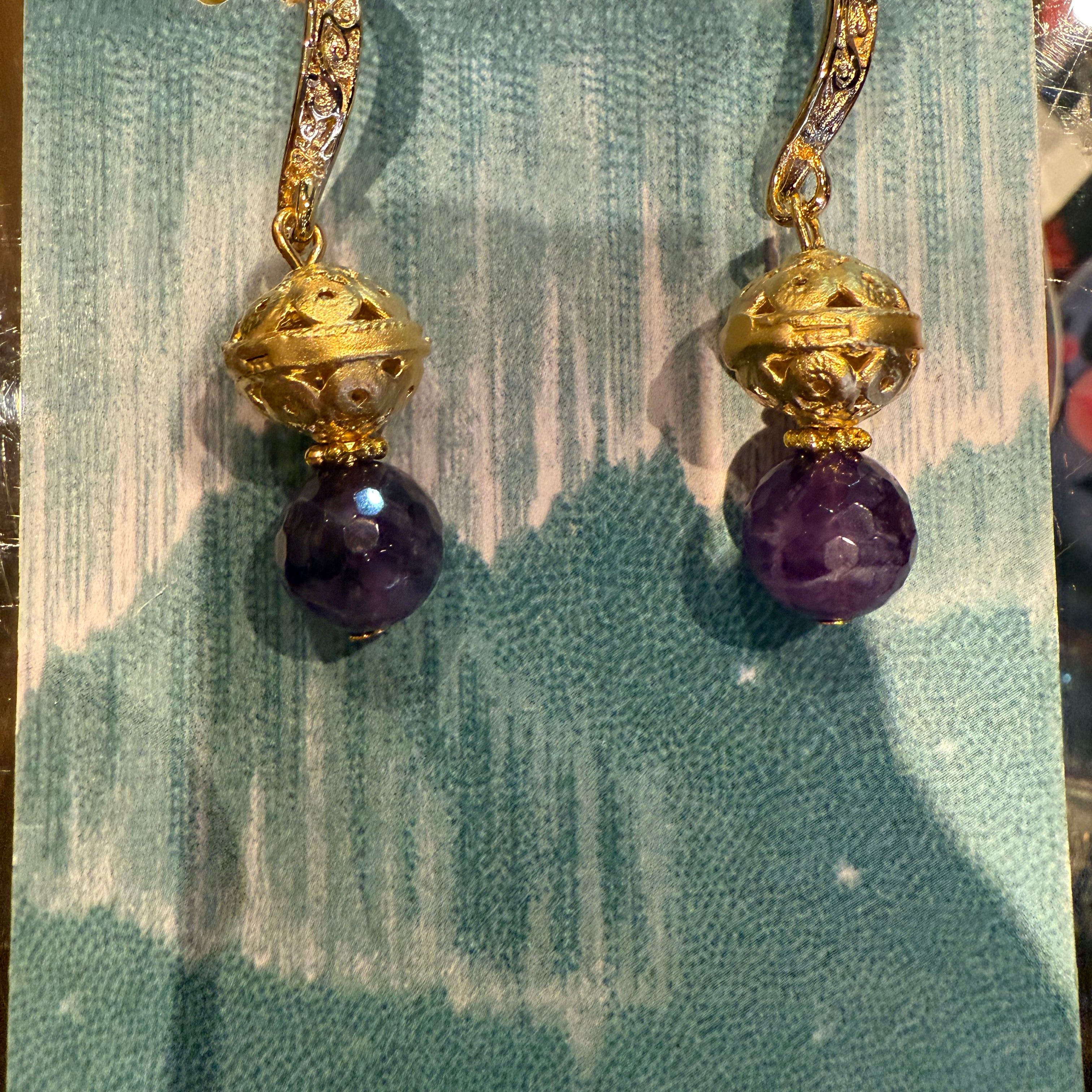 Amethyst & Gold Ball Earrings