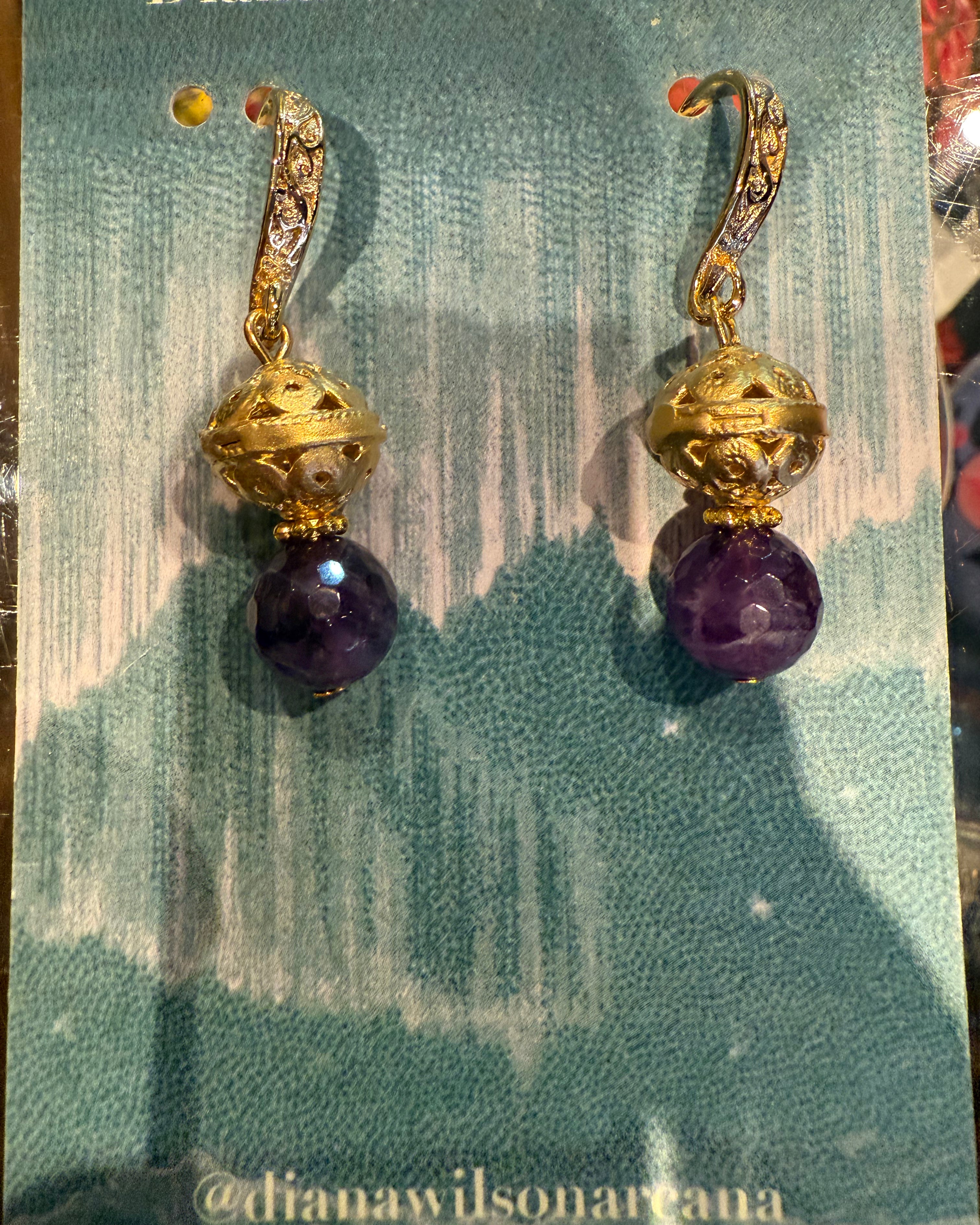 Amethyst & Gold Ball Earrings