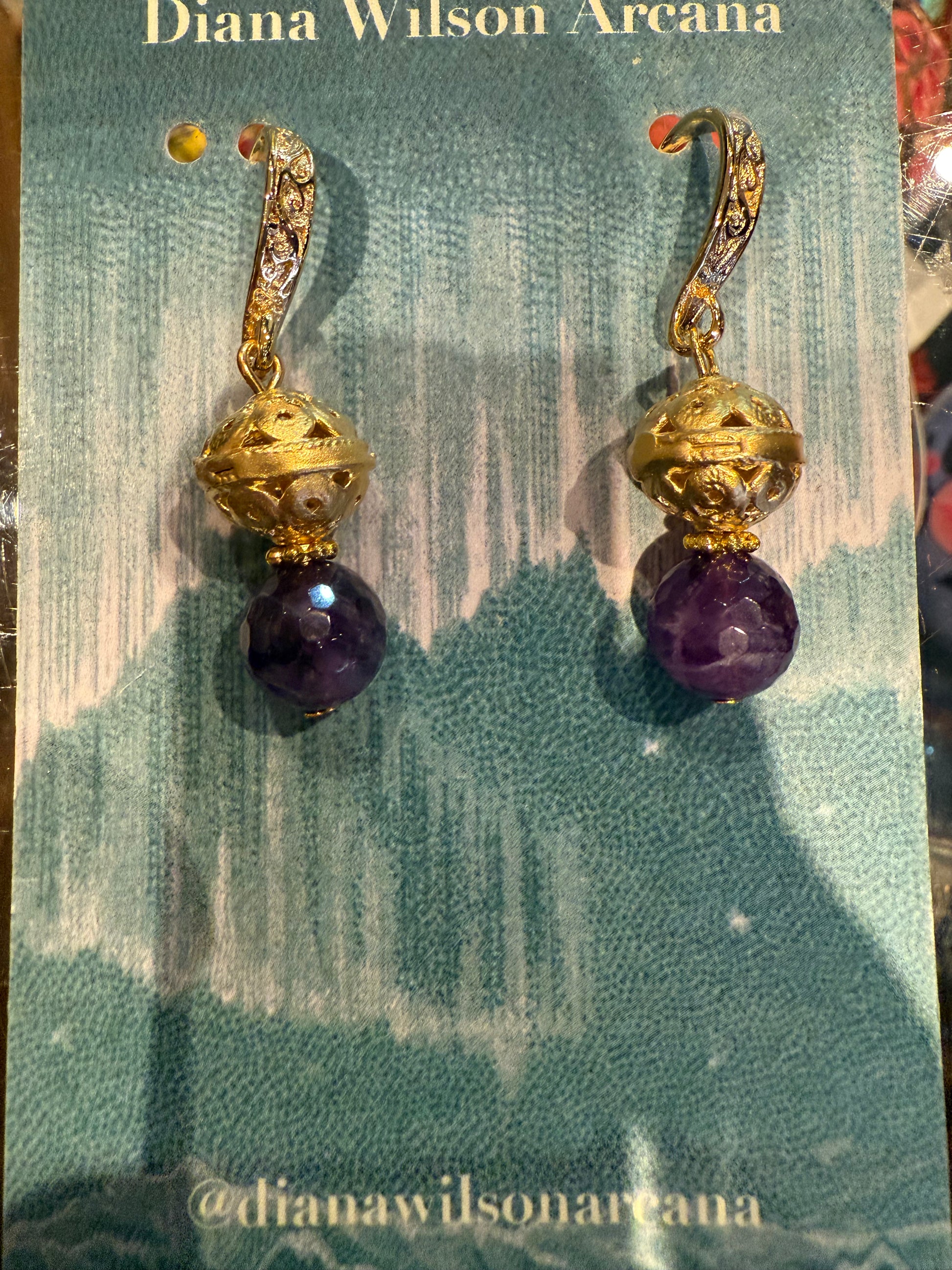 Amethyst & Gold Ball Earrings